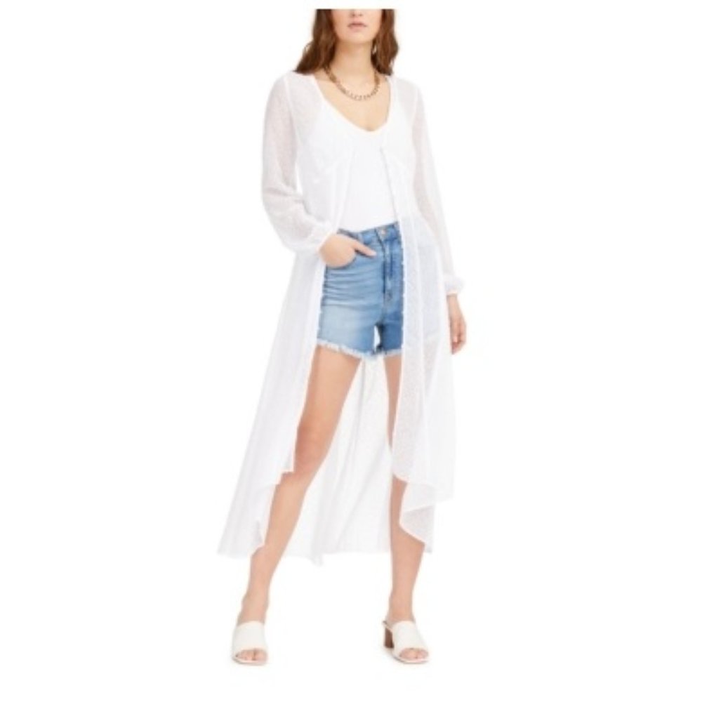 NWT Bar III Women's Sheer White Long Sleeve Cardigan Top White Size M $80 FF384